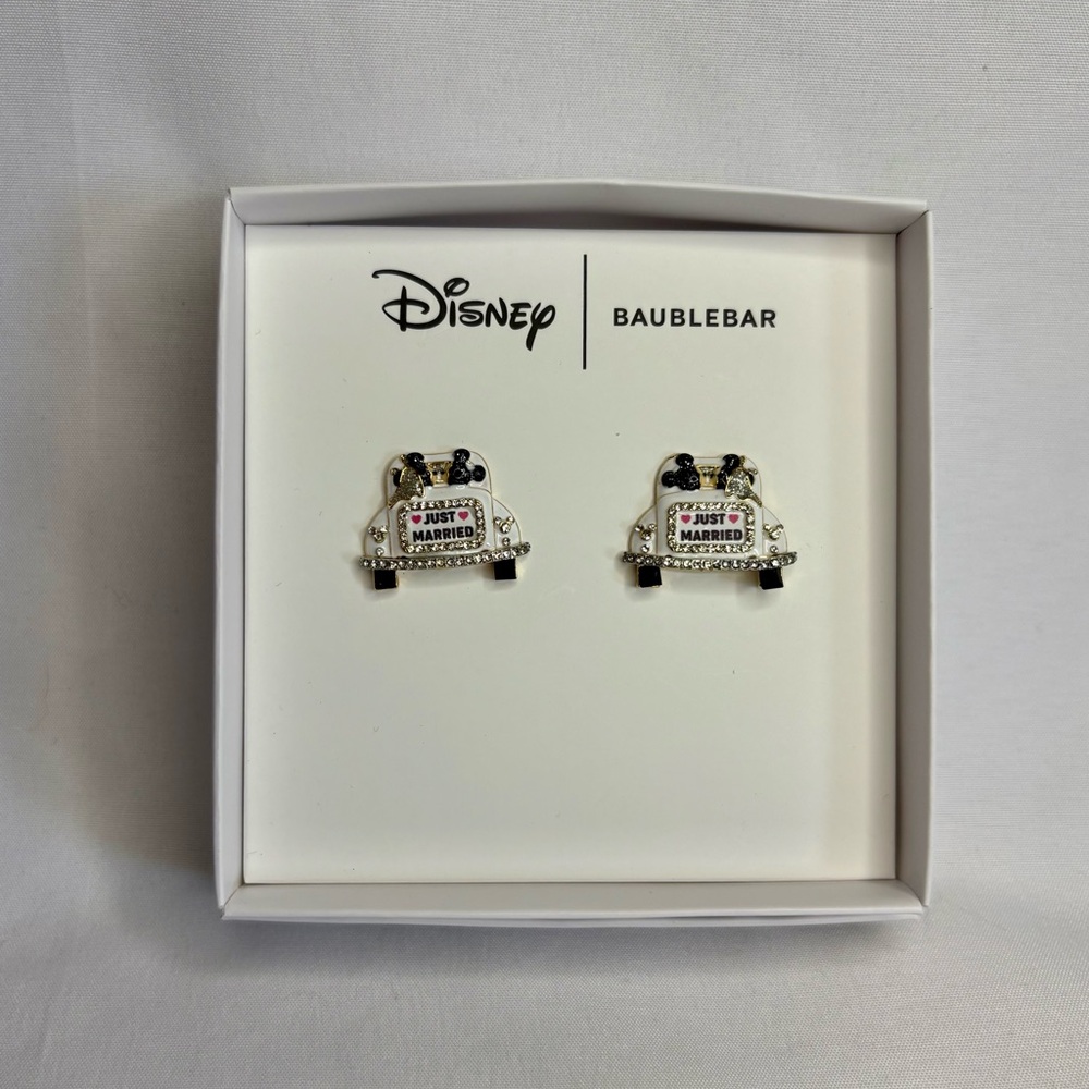 Disney Baublebar Just Married Minnie Mouse Car Dangle Earrings Bridal Wedding